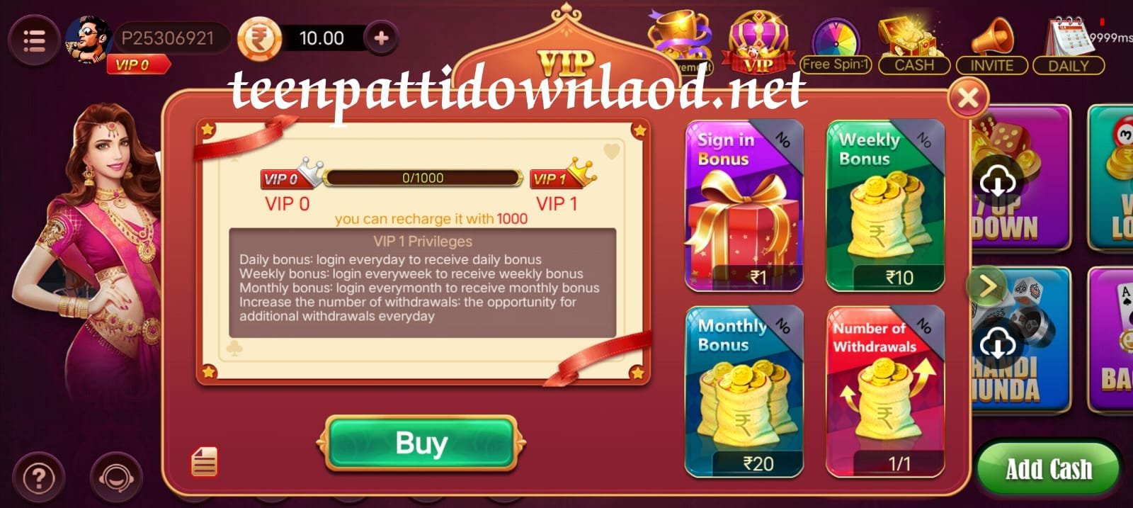 3 Patti Dhani Apk VIP Bonus Program