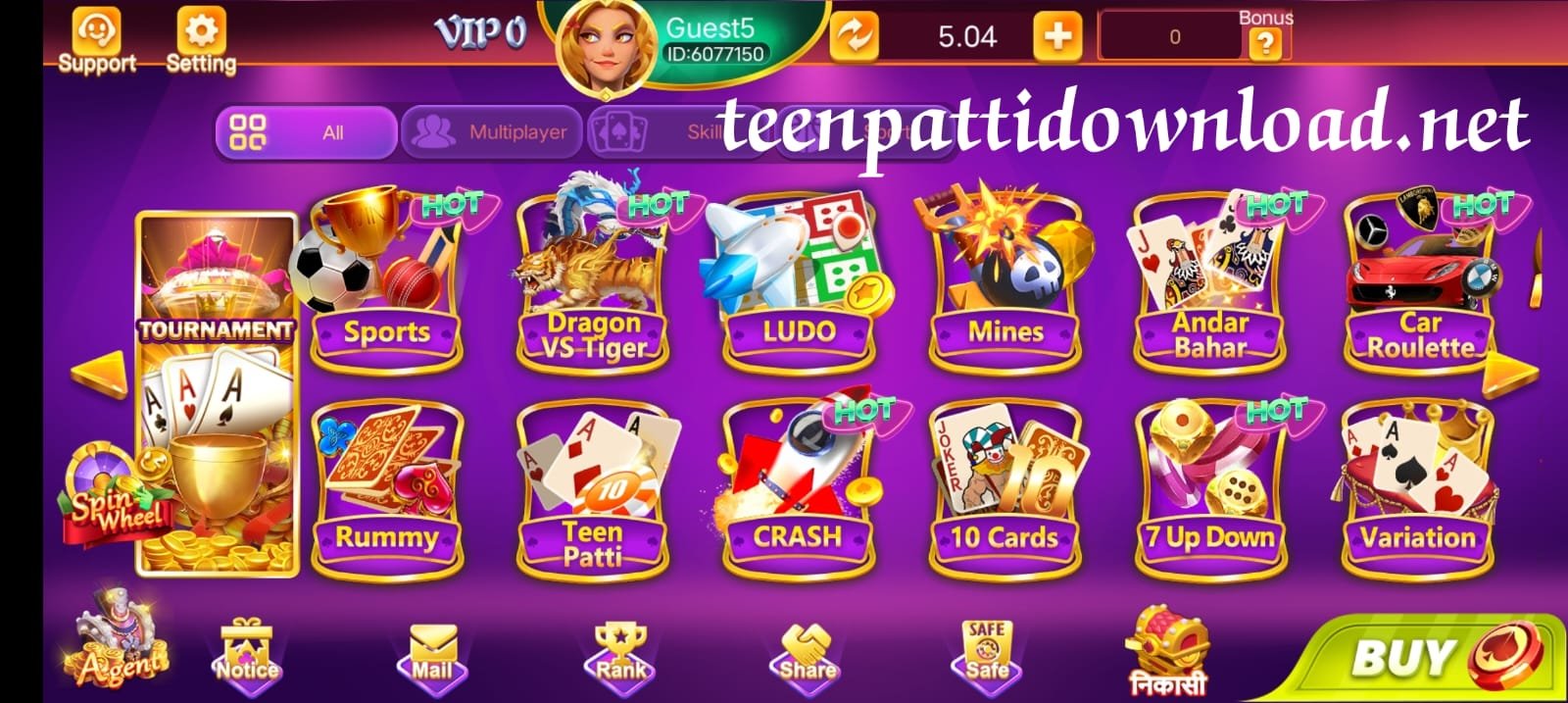 Available Games on Teen Patti Live Apk