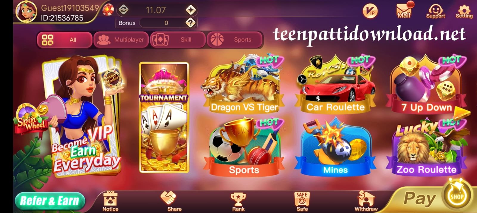 Available Games on Rummy Modern Apk